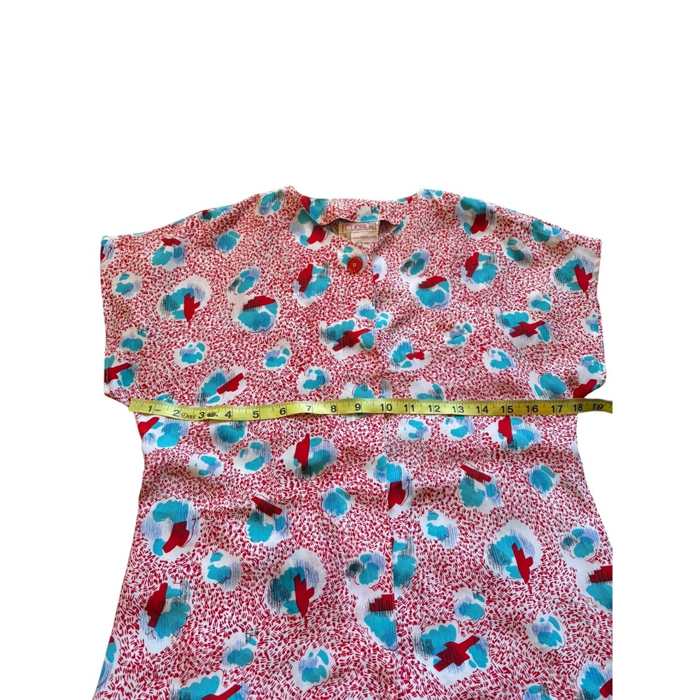 Tess Paris Milano Blouse Size 10 Made in Hong Kong Red Blue Abstract Print 80s‎ - Picture 4 of 7